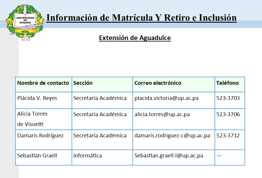 contactos de matrícula