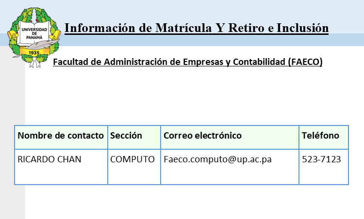 contactos de matrícula